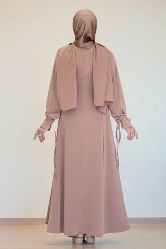 Bağlama Detaylı Elbise 6015 Vizon - 2