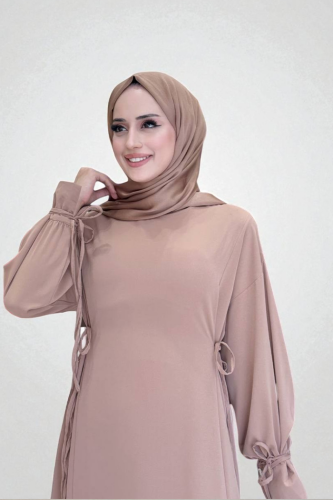 Bağlama Detaylı Elbise 6015 Vizon - 4