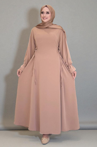 Bağlama Detaylı Elbise 6015 Vizon 