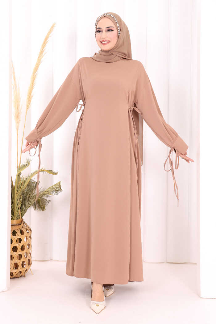 Bağlama Detaylı Elbise 6015 Vizon