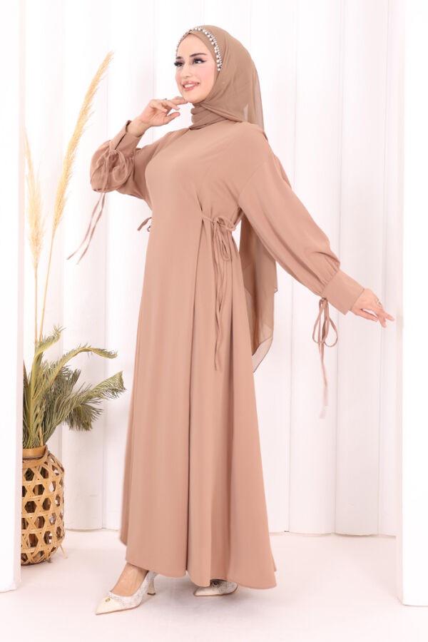 Bağlama Detaylı Elbise 6015 Vizon - 3
