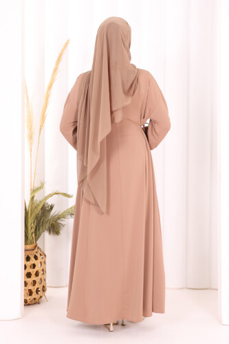 Bağlama Detaylı Elbise 6015 Vizon - 4