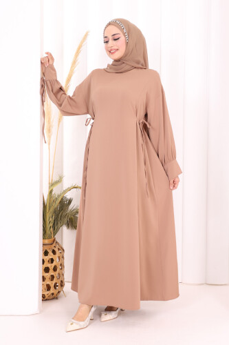 Bağlama Detaylı Elbise 6015 Vizon - 5
