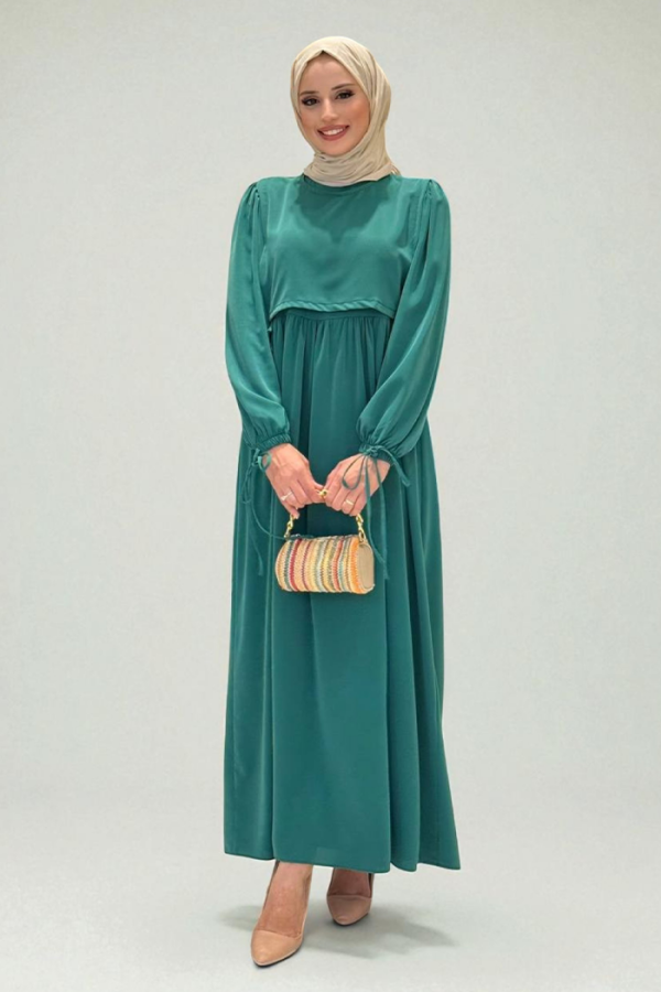 Bağlama Detaylı Elbise 6015 Zümrüt - 5
