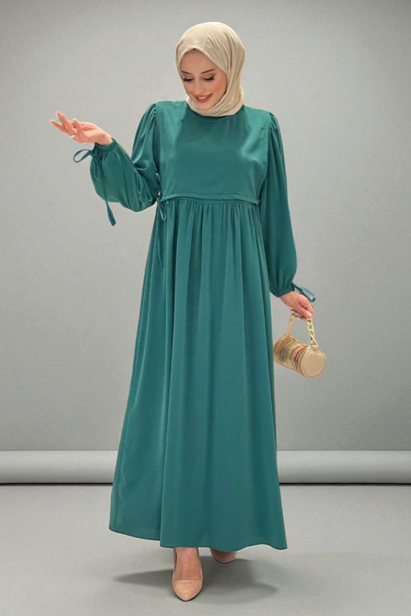 Bağlama Detaylı Elbise 6015 Zümrüt - 6