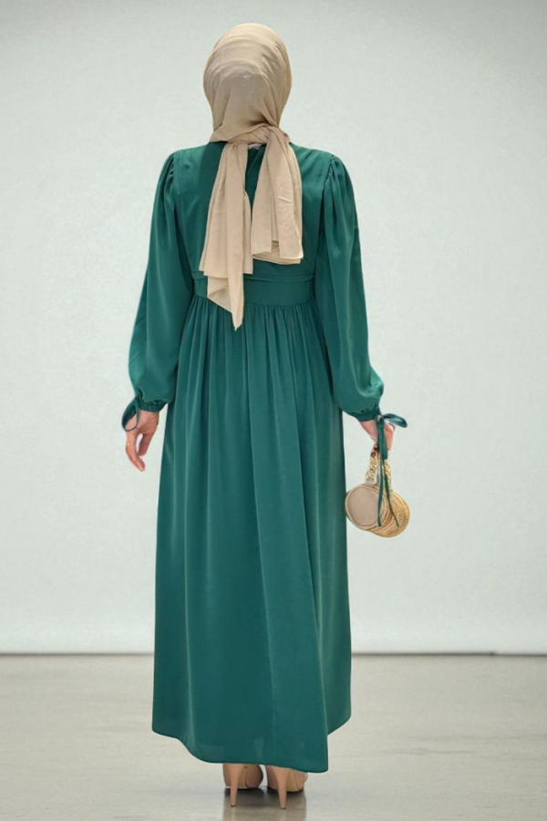 Bağlama Detaylı Elbise 6015 Zümrüt - 7