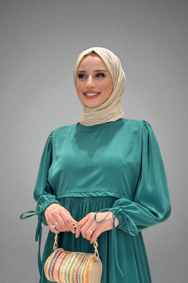 Bağlama Detaylı Elbise 6015 Zümrüt - 8