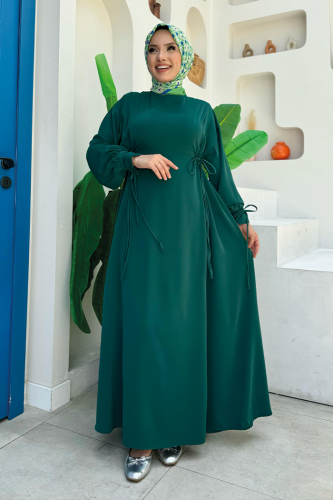 Bağlama Detaylı Elbise 6015 Zümrüt - Bym Fashion