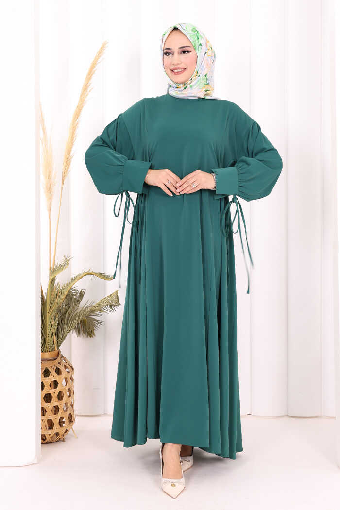 Bağlama Detaylı Elbise 6015 Zümrüt