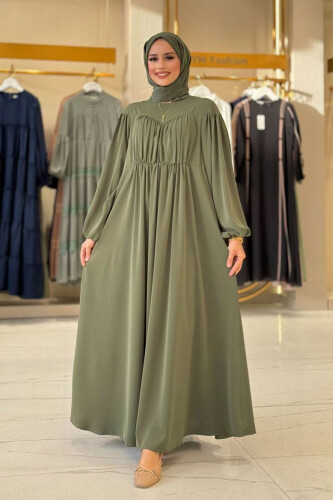 Kalp Robalı Elbise 6016 Haki - Bym Fashion