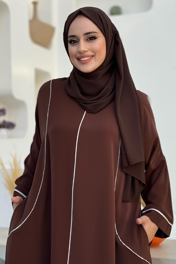 Cepli Şerit Detaylı Elbise 6018 Kahverengi - 4