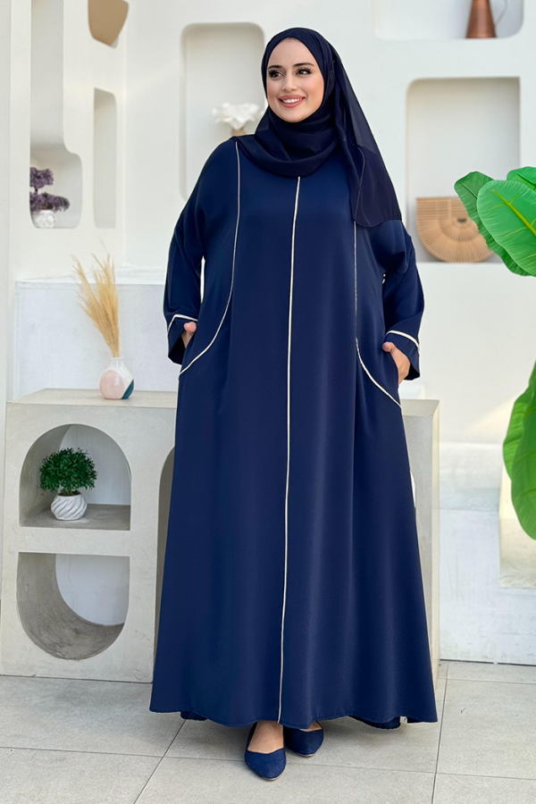 Cepli Şerit Detaylı Elbise 6018 Lacivert - 1