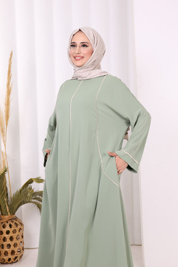 Cepli Şerit Detaylı Elbise 6018 Mint - 5