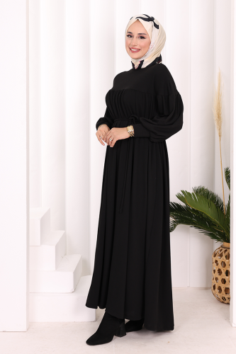 Roba Büzgülü Örme Elbise 6019 Siyah - Bym Fashion