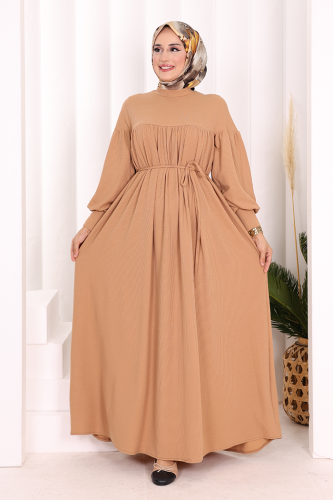 Roba Büzgülü Örme Elbise 6019 Taba - Bym Fashion
