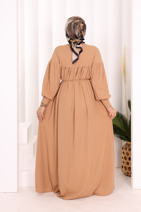Roba Büzgülü Örme Elbise 6019 Taba - 4