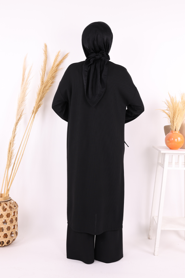 Düğme Detay Örme Tunik ve Pantolon İkili Takım 6020 Siyah - 5