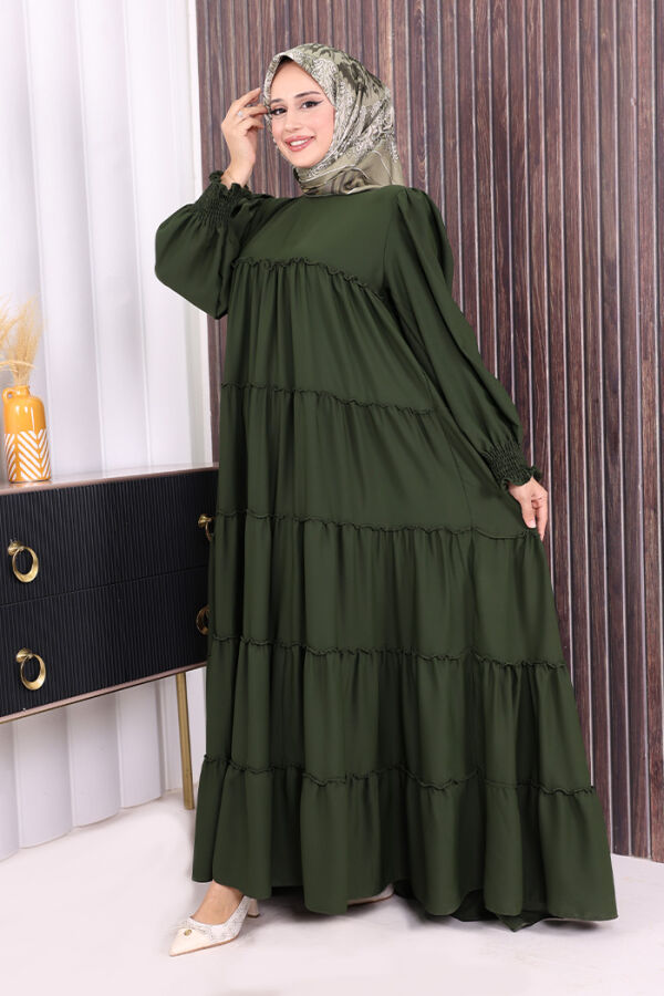 Dubai Katlı Salaş Elbise 6023 Haki - 2