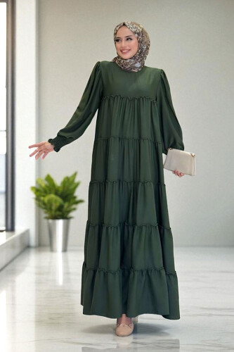 Katlı Salaş Elbise 6023 Haki - Bym Fashion