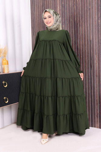 Katlı Salaş Elbise 6023 Haki - Bym Fashion