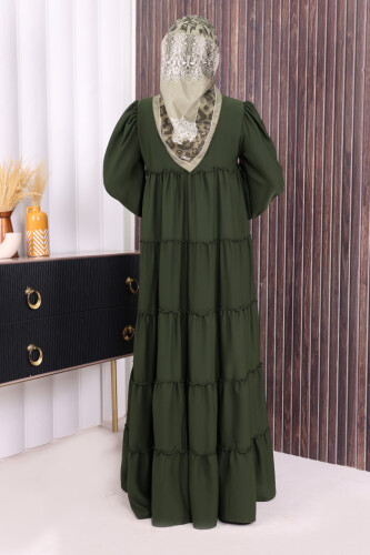 Dubai Katlı Salaş Elbise 6023 Haki - 3