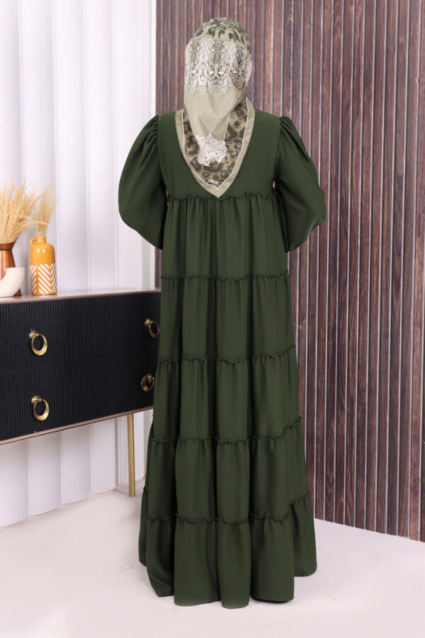 Dubai Katlı Salaş Elbise 6023 Haki - 3