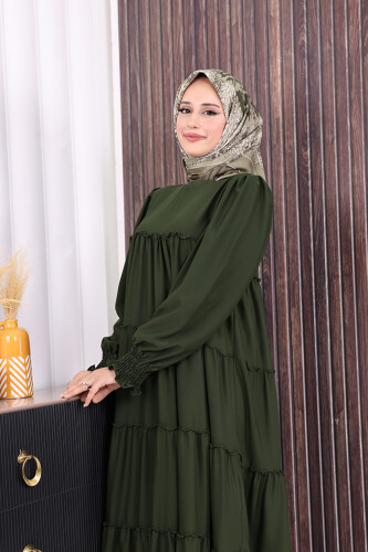 Dubai Katlı Salaş Elbise 6023 Haki - 4