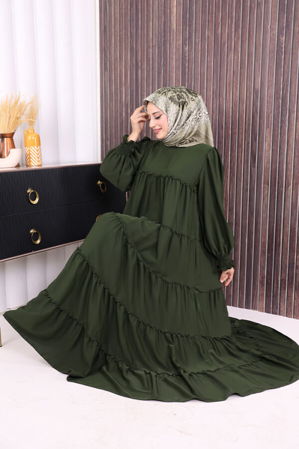 Dubai Katlı Salaş Elbise 6023 Haki - 5