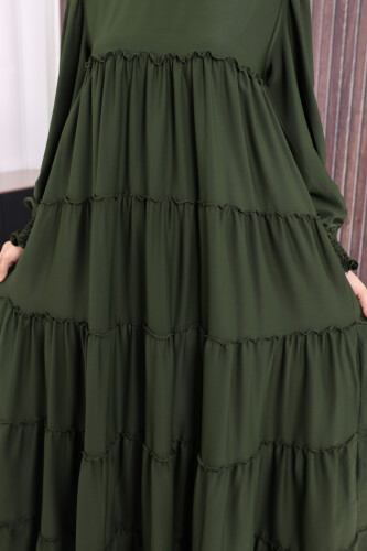 Dubai Katlı Salaş Elbise 6023 Haki - 6