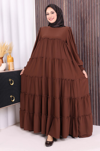 Katlı Salaş Elbise 6023 Kahverengi - Bym Fashion