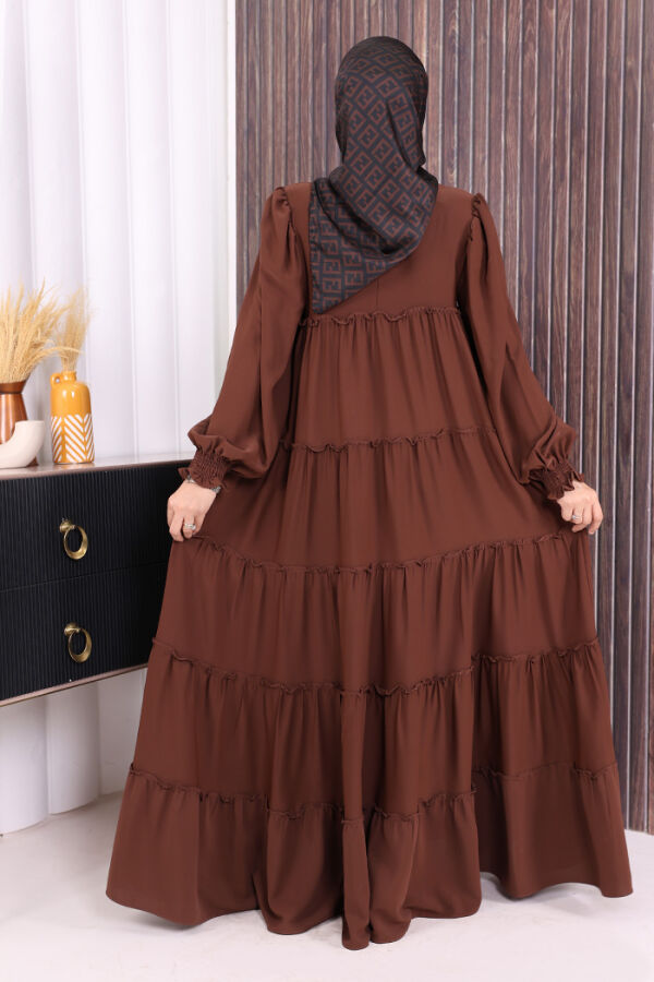 Dubai Katlı Salaş Elbise 6023 Kahverengi - 3