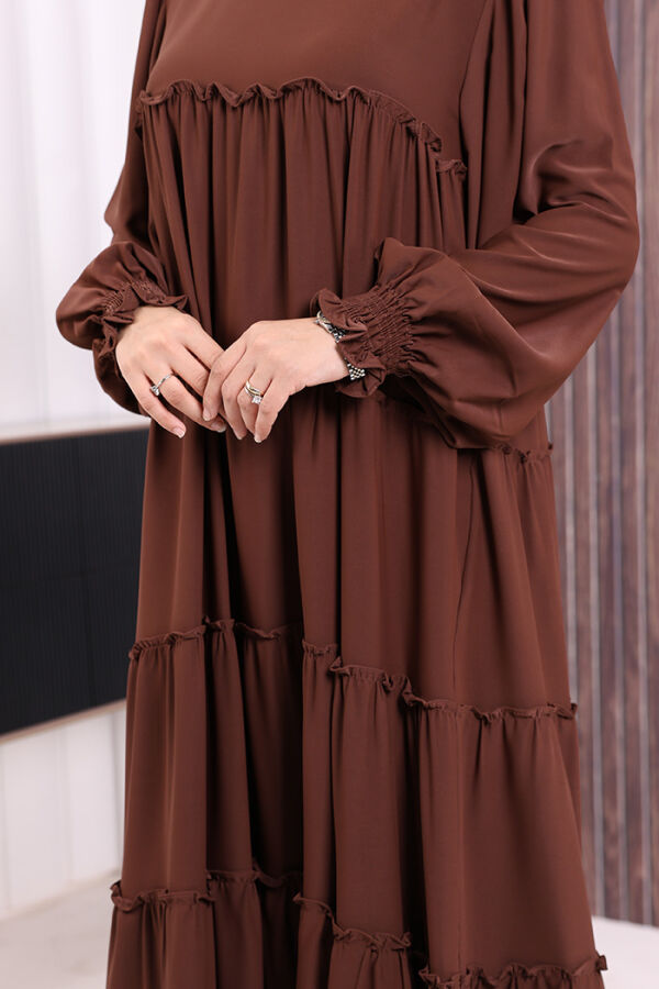 Dubai Katlı Salaş Elbise 6023 Kahverengi - 5
