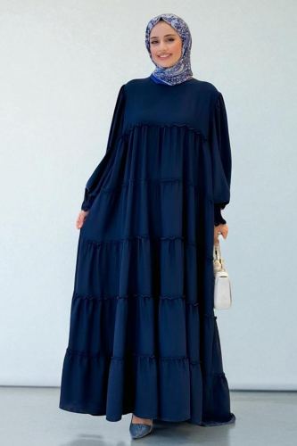 Katlı Salaş Elbise 6023 Lacivert - bym fashion