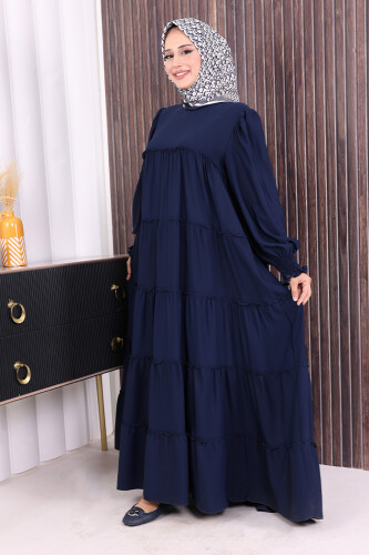 Dubai Katlı Salaş Elbise 6023 Lacivert - 2