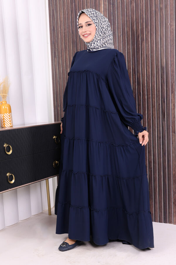 Dubai Katlı Salaş Elbise 6023 Lacivert - 2