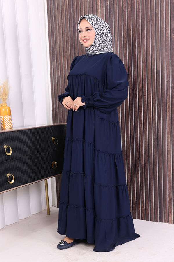 Dubai Katlı Salaş Elbise 6023 Lacivert - 3