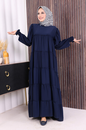 Dubai Katlı Salaş Elbise 6023 Lacivert - 4