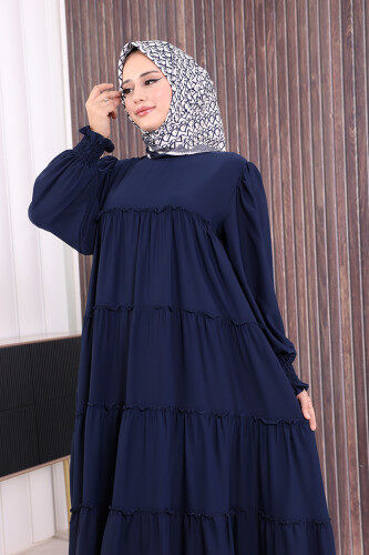 Dubai Katlı Salaş Elbise 6023 Lacivert - 5