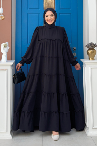 Katlı Salaş Elbise 6023 Siyah - Bym Fashion