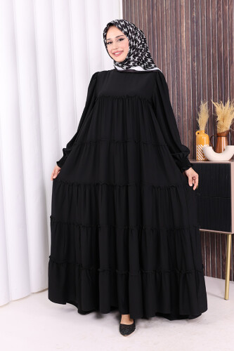 Katlı Salaş Elbise 6023 Siyah - Bym Fashion