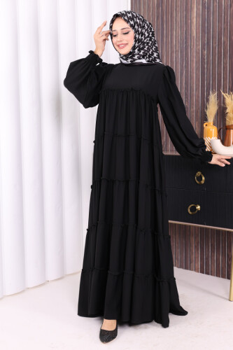 Dubai Katlı Salaş Elbise 6023 Siyah - 2