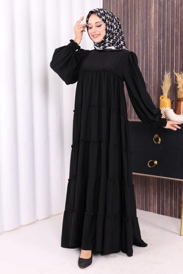 Dubai Katlı Salaş Elbise 6023 Siyah - 2