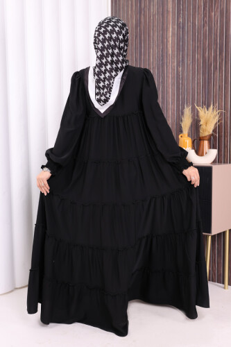 Dubai Katlı Salaş Elbise 6023 Siyah - 3