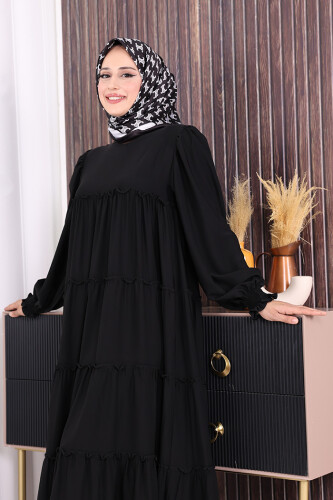 Dubai Katlı Salaş Elbise 6023 Siyah - 4
