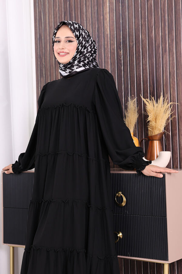 Dubai Katlı Salaş Elbise 6023 Siyah - 4