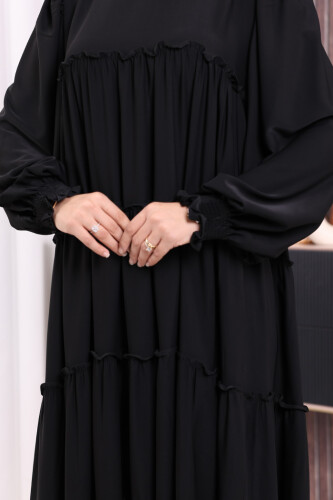Dubai Katlı Salaş Elbise 6023 Siyah - 5