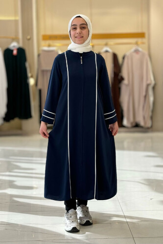 Fermuarlı Biyeli Çocuk Feracesi 6031 Lacivert - Bym Fashion