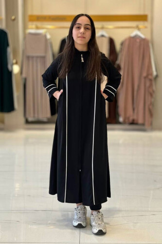 Fermuarlı Biyeli Çocuk Feracesi 6031 Siyah - Bym Fashion