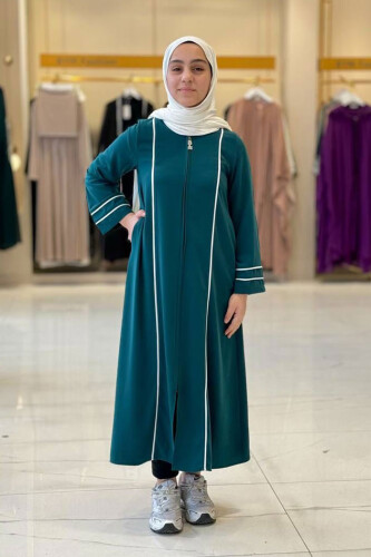 Fermuarlı Biyeli Çocuk Feracesi 6031 Zümrüt - Bym Fashion