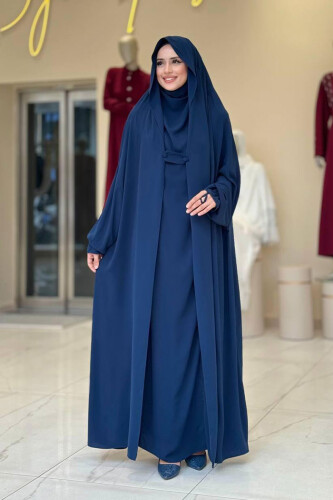 Kendinden Peçeli Sufleli Cilbab 6032 Lacivert - Bym Fashion